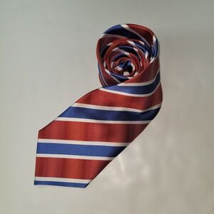 Borrelli Hand Stitched Red Blue White Stripe Neck Tie 100% Polyester